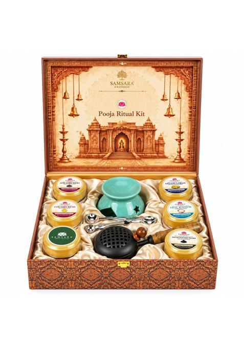 Samsara Multicolor Pooja Gift Hamper Puja Samagri Kit with Camphor Loban and Ghee