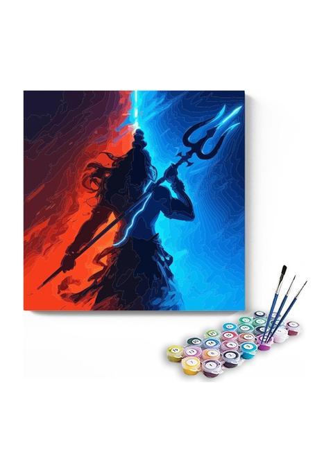 Eazy Arts Lord Shiva with Trishul in Red and Blue Paint by Numbers Kit DIY Acrylic Painting Kit for Adults