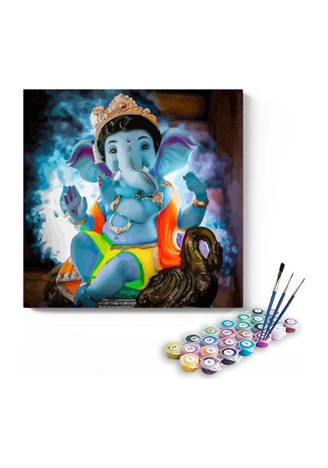 Eazy Arts Little Ganesha in Blue Light Paint by Numbers Kit DIY Acrylic Painting Kit for Adults 35x35 CM