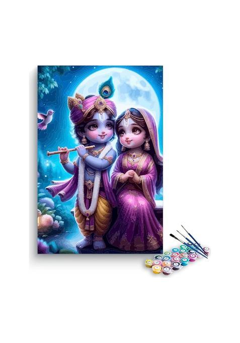 Eazy Arts Baby Krishna and Radha in Purple Moonlight Paint by Numbers Kit DIY Acrylic Painting Kit for Adults