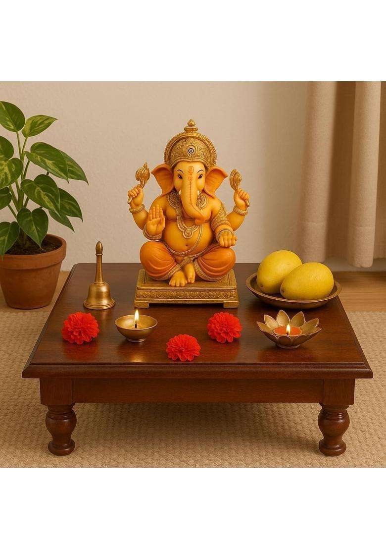 Yogita Crafts Brown Solid Wood Pooja Chowki Pooja Path Bajot - Indya