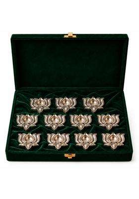 Dev Aastha 999 Pure Silver Plated Lotus Diyas for Pooja Set of 11