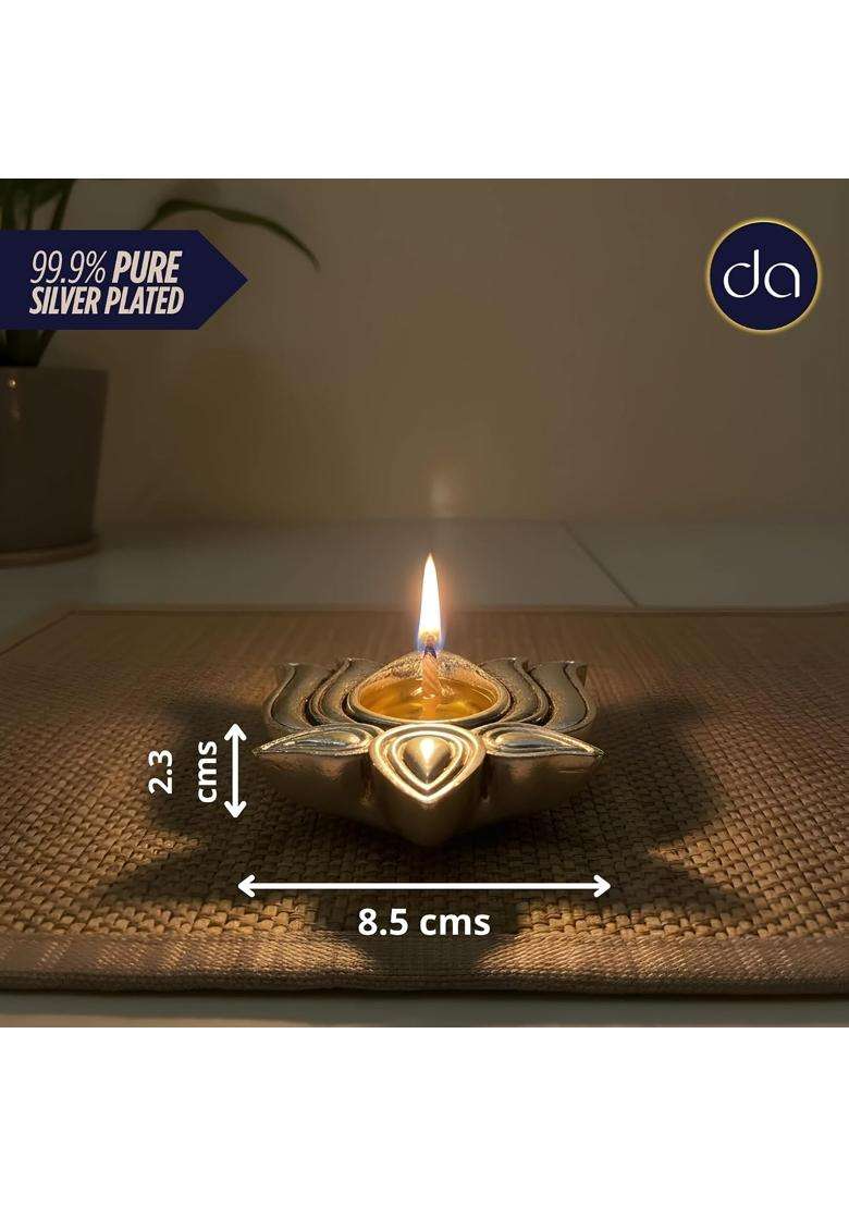 Dev Aastha 999 Pure Silver Plated Lotus Diyas for Pooja Set of 11 - Indya