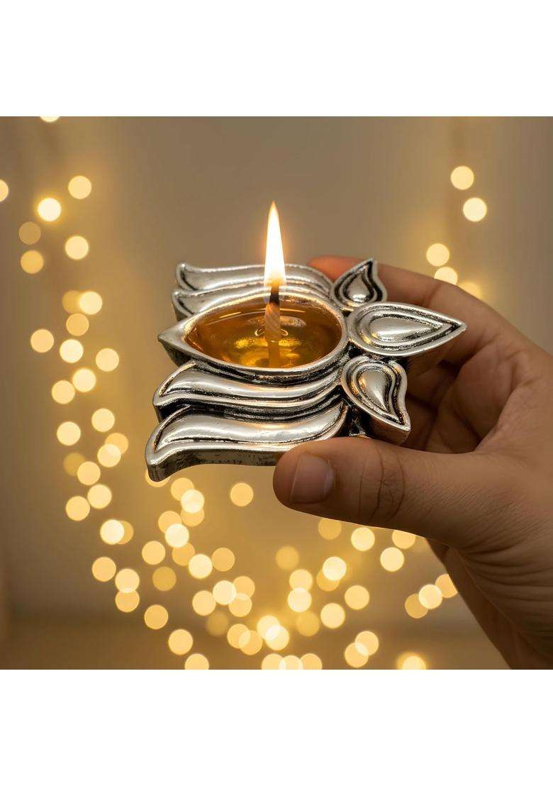 Dev Aastha 999 Pure Silver Plated Lotus Diyas for Pooja Set of 11 - Indya