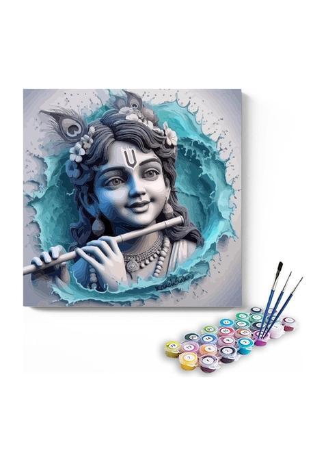 Eazy Arts Little Krishna with Flute in Blue Splash Paint by Numbers Kit DIY Acrylic Painting Kit for Adults