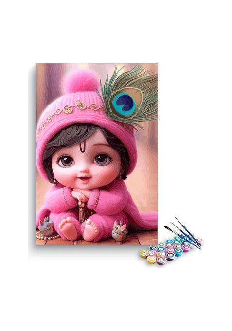 Eazy Arts Baby Krishna in Pink with Peacock Feather Paint by Numbers Kit DIY Acrylic Painting Kit for Adults