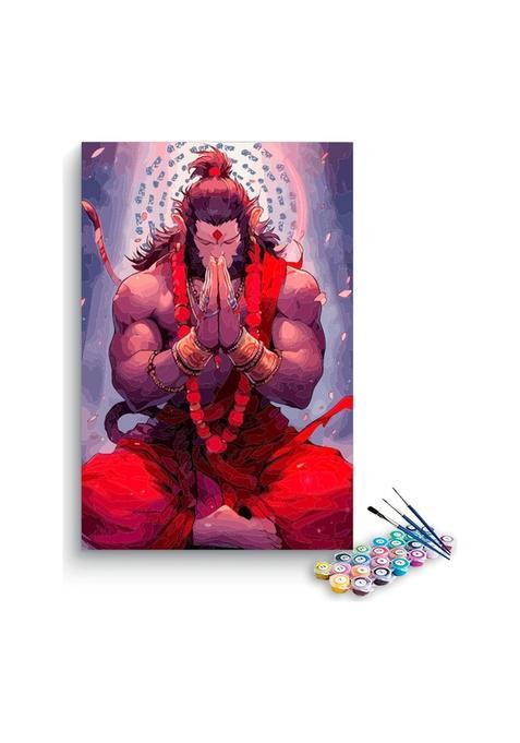Eazy Arts Lord Hanuman Praying in Red Paint by Numbers Kit DIY Acrylic Painting Kit for Adults 30x46 CM