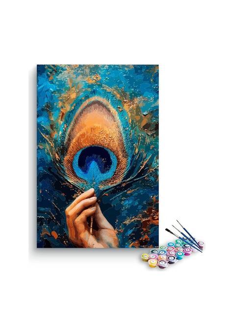 Eazy Arts Krishna Peacock Feather in Blue and Gold Paint by Numbers Kit DIY Acrylic Painting Kit for Adults