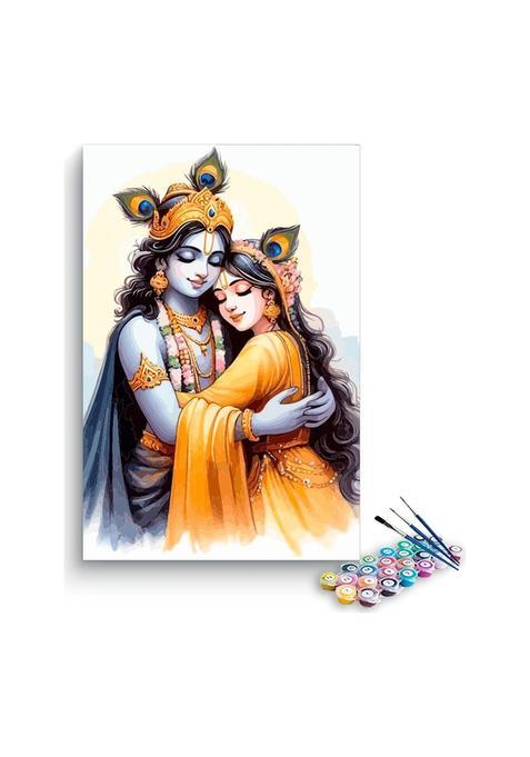 Eazy Arts Radha Krishna Embrace in Yellow Paint by Numbers Kit DIY Acrylic Painting Kit for Adults 30x46 CM