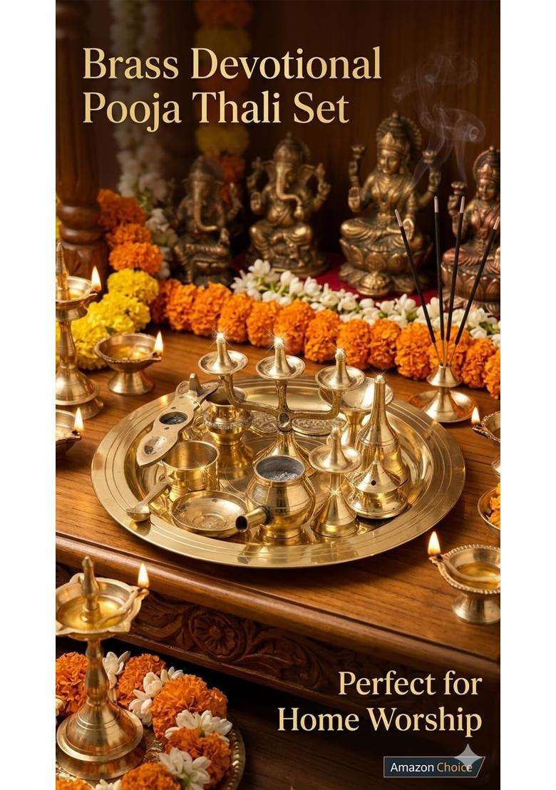 Gold Triloka ARTS100 Percent Pure Brass 10 Inch Ashtamangalya Set 11 Pieces - Indya