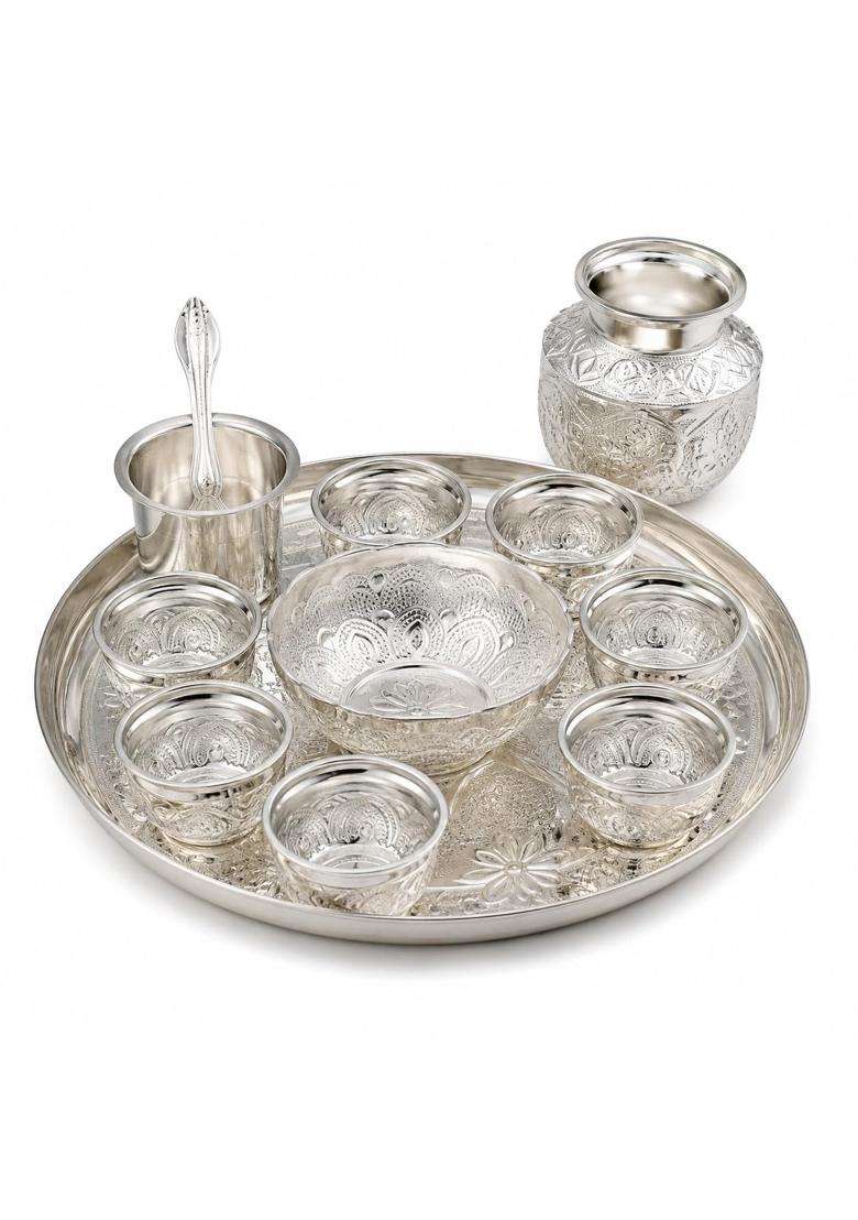 Sgr Handicrafts German Silver Pooja Thali Set 11 Pieces - Indya