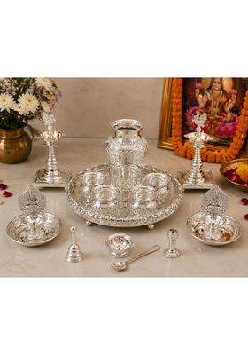 Sgr Handicrafts German Silver Pooja Thali Set 15 Pieces