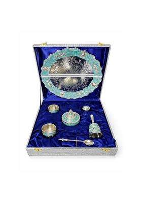 Piepot German Silver Pooja Thali Round Pooja Thali for Temple Set of 7