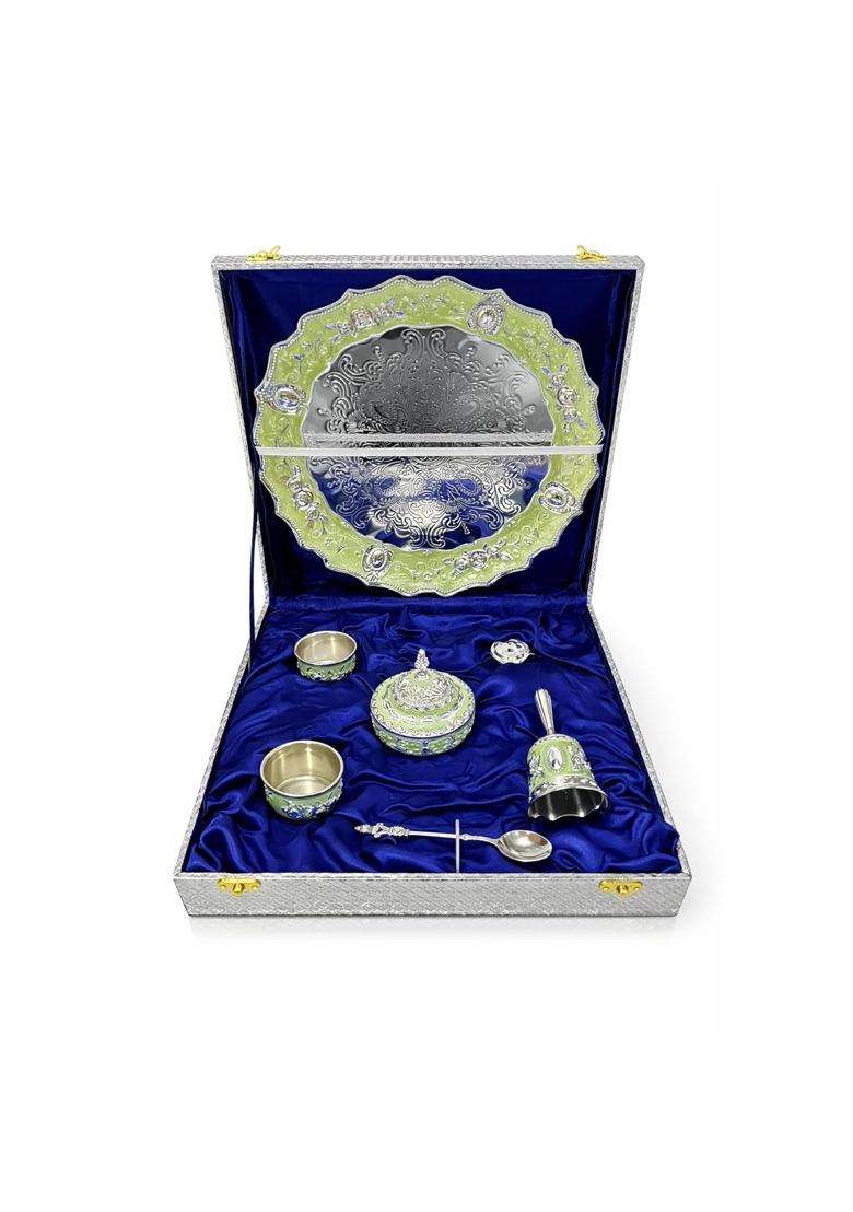 Piepot German Silver Pooja Thali Pooja Thali Decorative Items Set of 7 - Indya