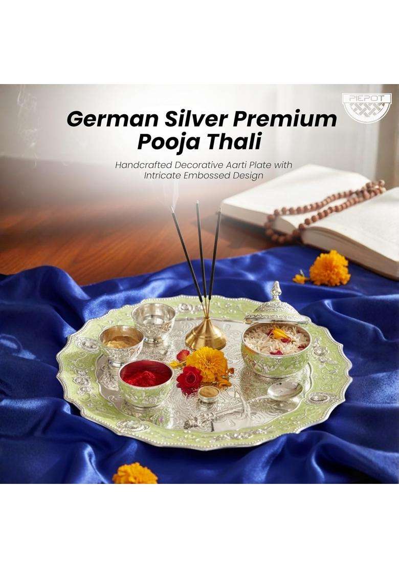 Piepot German Silver Pooja Thali Pooja Thali Decorative Items Set of 7 - Indya