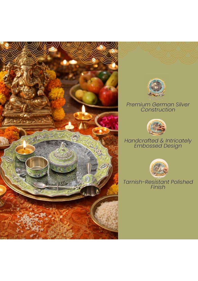 Piepot German Silver Pooja Thali Pooja Thali Decorative Items Set of 7 - Indya