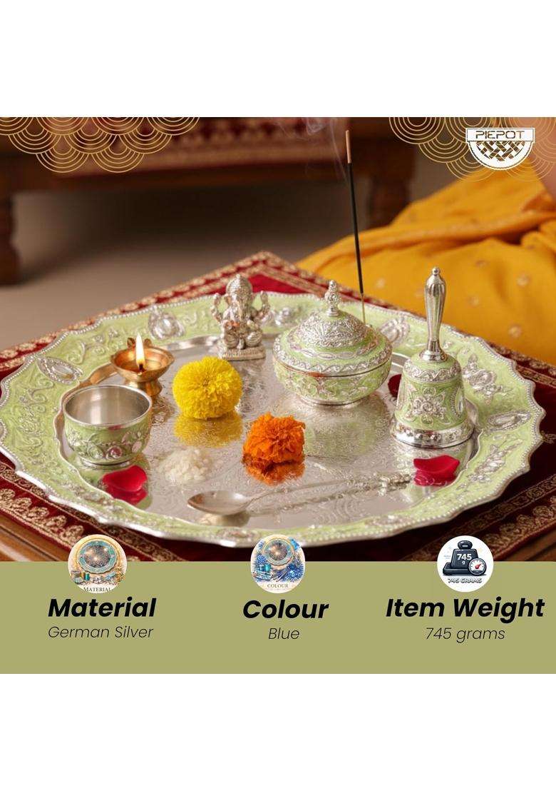 Piepot German Silver Pooja Thali Pooja Thali Decorative Items Set of 7 - Indya
