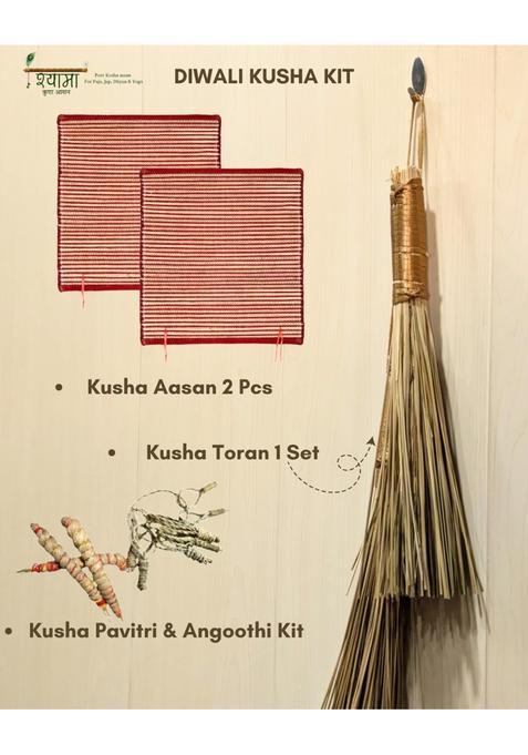 Shyama Diwali Puja Kit 2 Kusha Aasans Pavitri and Angoothi Kusha Toran and 250G Kusha Grass