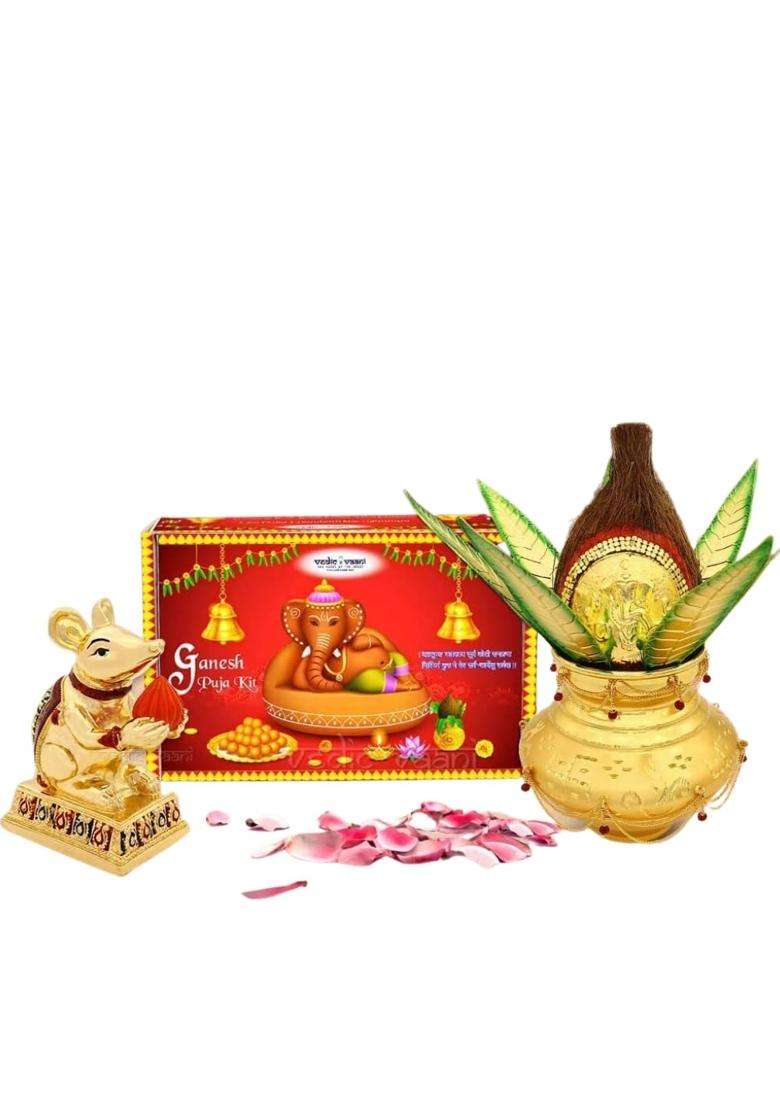 Vedic Vaani Multicolour Shree Subh Vinayak Laxmi Kalash Coconut with Leaves - Indya