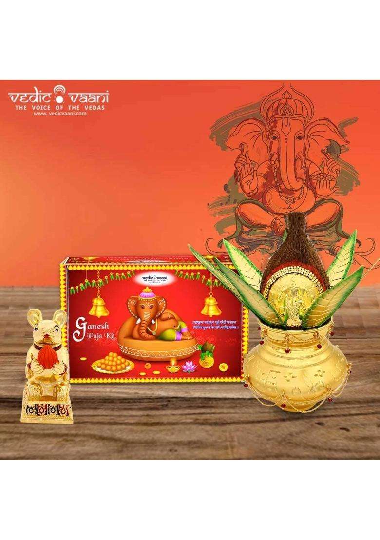 Vedic Vaani Multicolour Shree Subh Vinayak Laxmi Kalash Coconut with Leaves - Indya