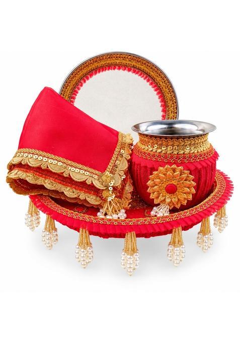 Decorative Karva Chauth Thali Set Karwa Chauth Platter Set Sargi 11 Inch Shagun Karwa Chauth Set