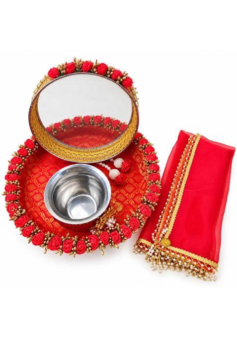 Decorative Karva Chauth Thali Set Karwa Chauth Platter Set Sargi 11 Inch
