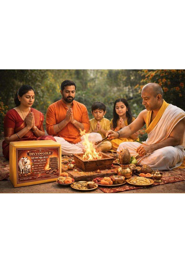 Divyam Gold Cow Dung Cakes Natural Dried Cow Dung Upla for Havan Pooja Yagya and Traditional Rituals Pack of 10 - Indya