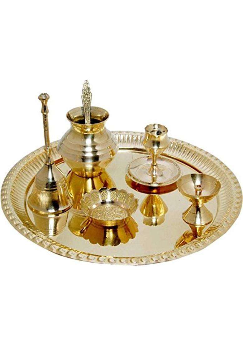 E Handicrafts Brass Pooja Thali Set Gold Standard - Indya