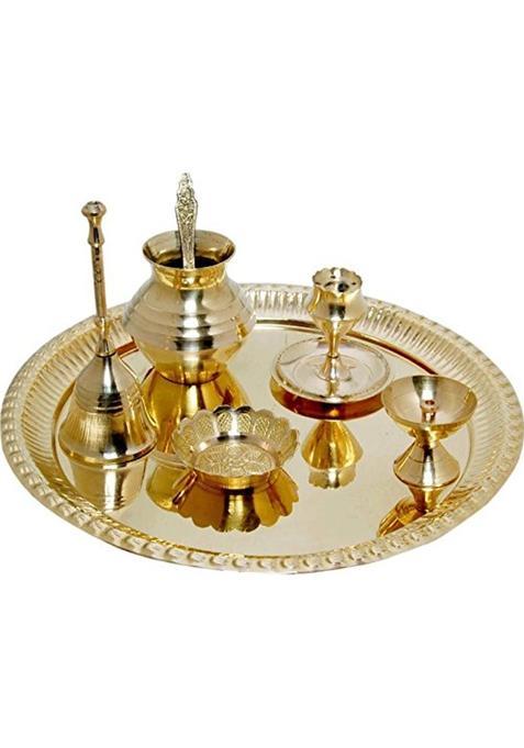 E Handicrafts Brass Pooja Thali Set Gold Standard