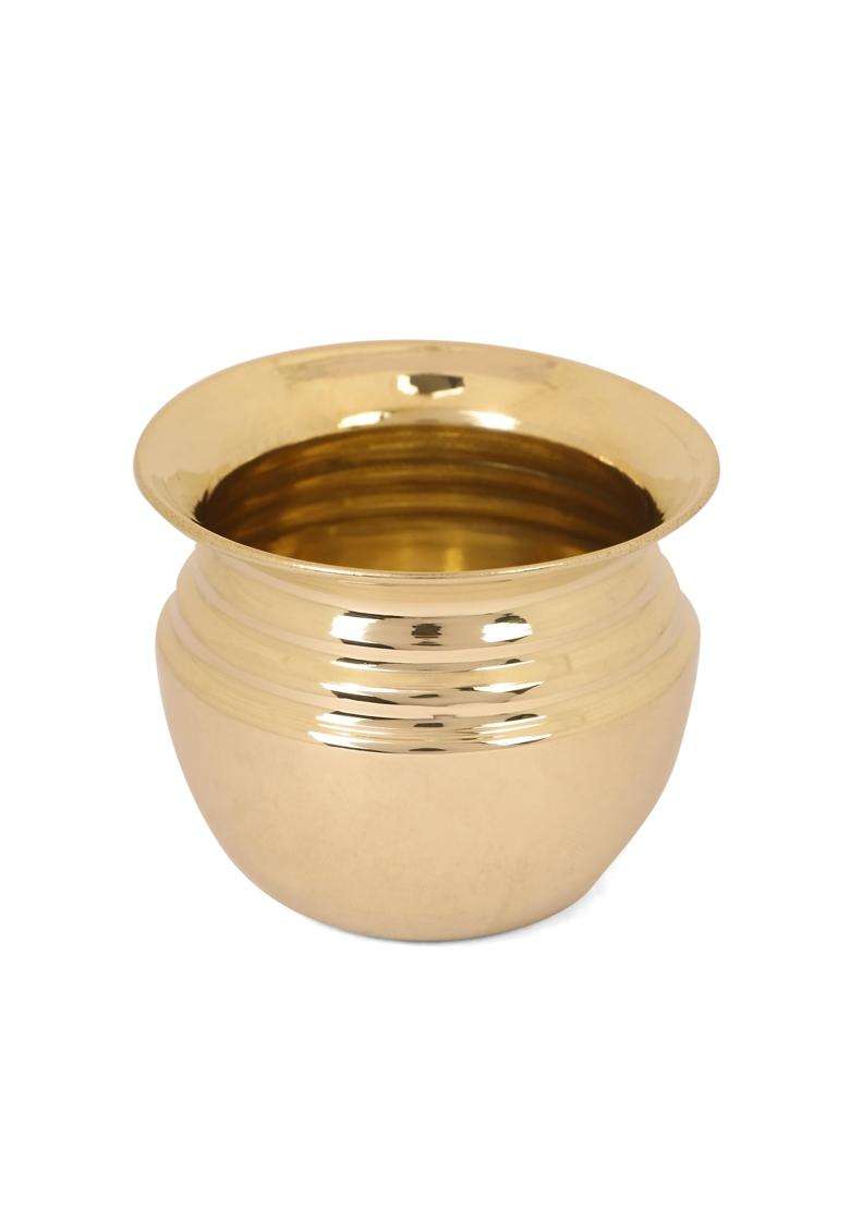 Satvik Gold 9 Inch Brass Puja Thali Handcrafted Design for Divine Blessings Set of 7 - Indya