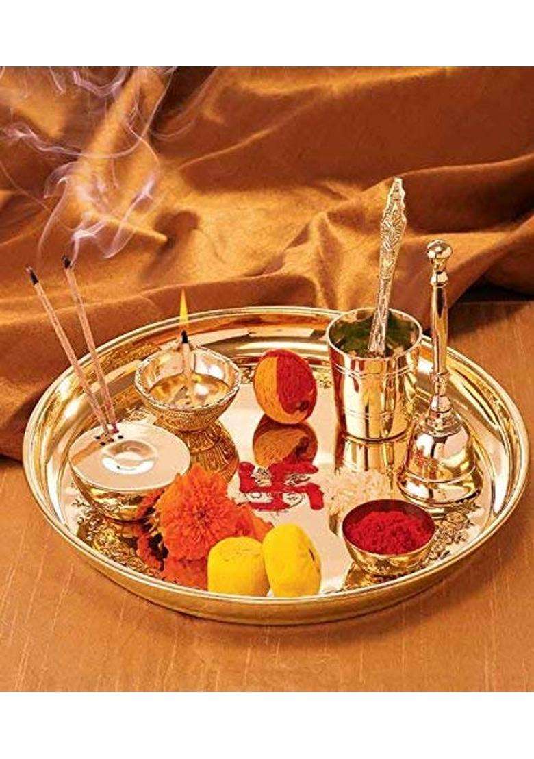 E Handicrafts Pure Brass Pooja Thali Set - Indya