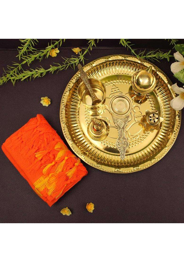 Spillbox Gold Traditional Handcrafted Brass Puja Pooja Thali Set - Indya