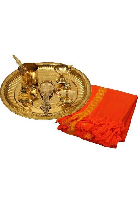 Spillbox Gold Traditional Handcrafted Brass Puja Pooja Thali Set