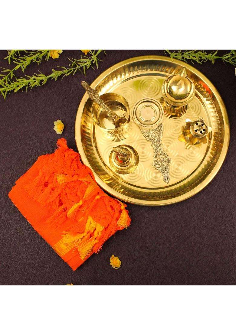 Spillbox Yellow Traditional Handcrafted Brass Puja Pooja Thali - Indya