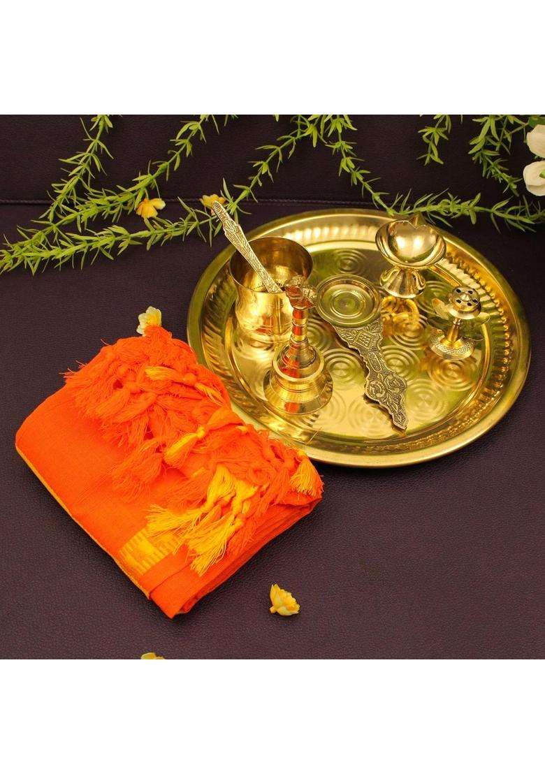 Spillbox Yellow Traditional Handcrafted Brass Puja Pooja Thali - Indya