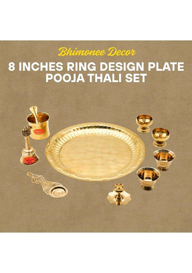 Bhimonee Decor Gold Brass Ring Design Pooja Thali Set - Indya