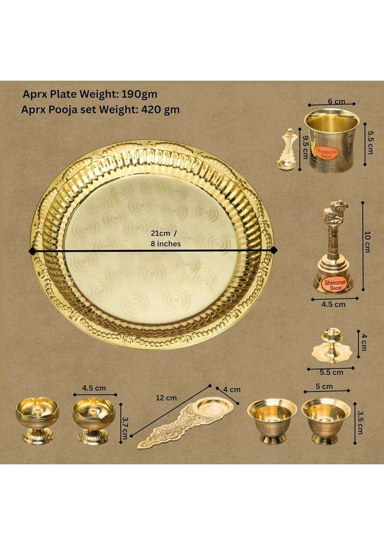 Bhimonee Decor Gold Brass Ring Design Pooja Thali Set - Indya