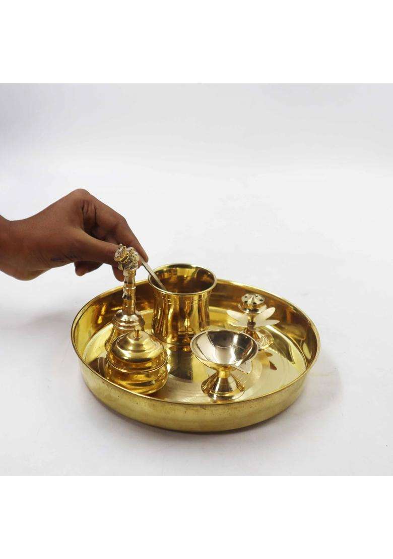 Putrika Gold Brass Puja Thaliset Pooja Thali - Indya