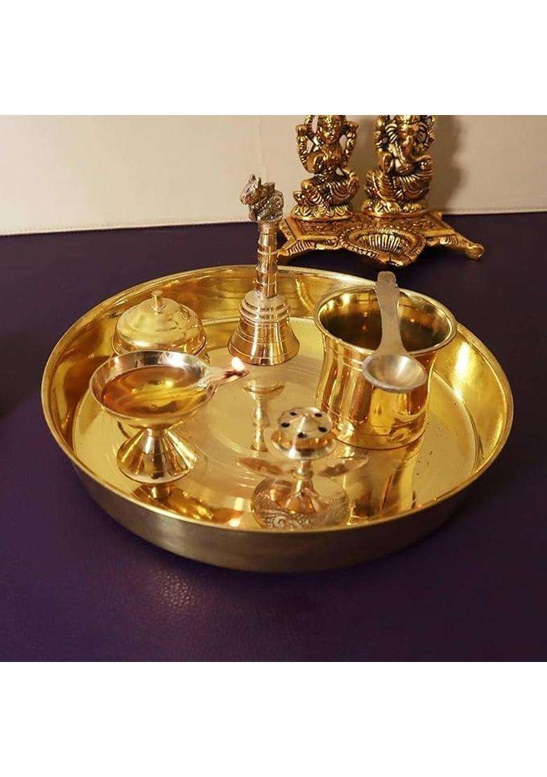 Putrika Gold Brass Puja Thaliset Pooja Thali - Indya