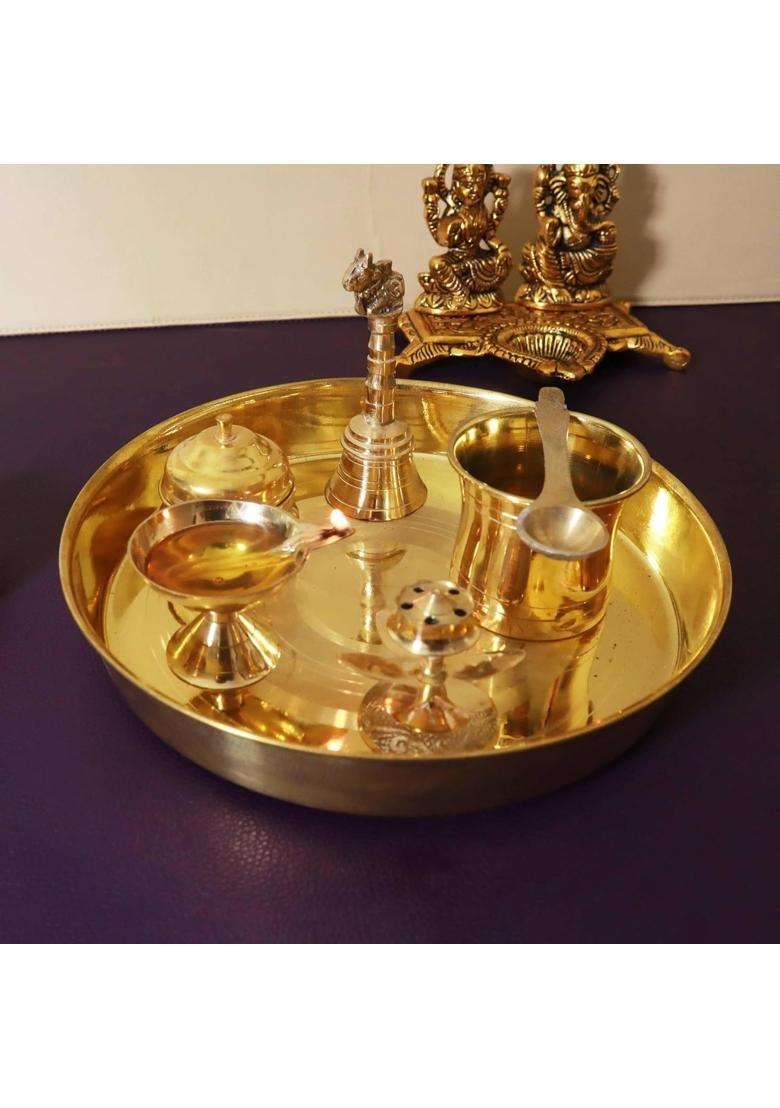 Putrika Gold Spillbox Brass Puja Thaliset Pooja Thali - Indya