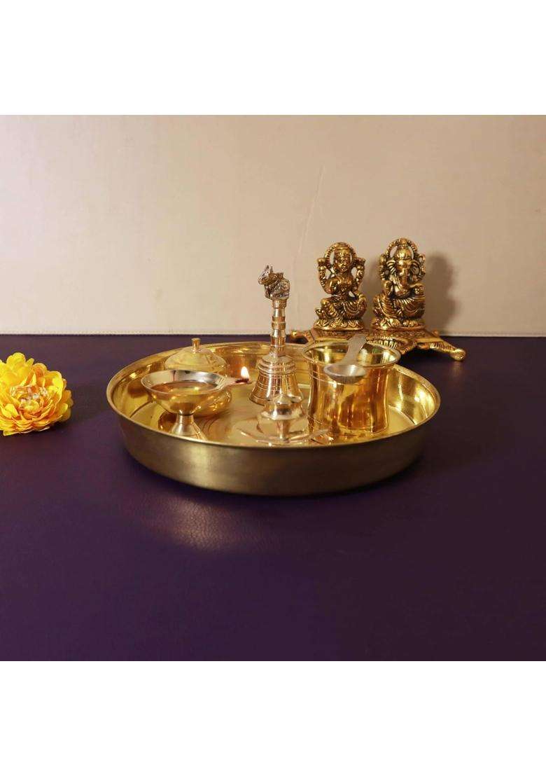 Putrika Gold Spillbox Brass Puja Thaliset Pooja Thali - Indya