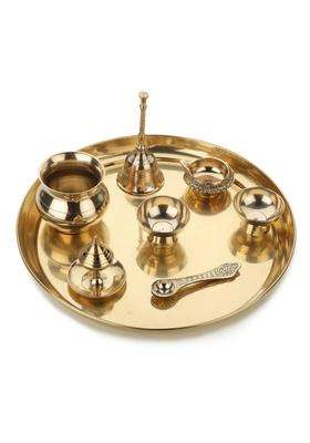 Torppeza Handmade Brass Plain Puja Thali Set for Aarti Pooja Decor Diwali Gifts for Family and Friends
