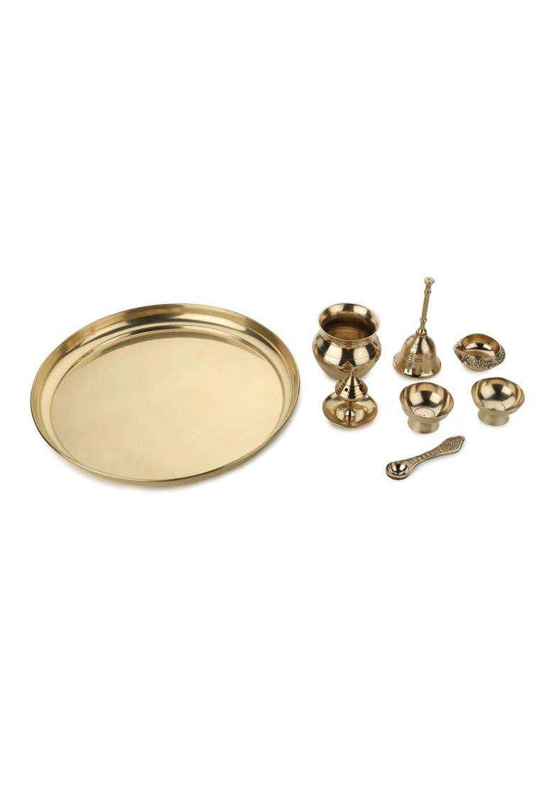 Torppeza Handmade Brass Plain Puja Thali Set for Aarti Pooja Decor Diwali Gifts for Family and Friends - Indya