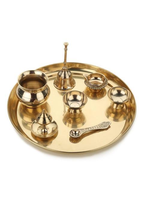 Torppeza Handmade Brass Plain Puja Thali Set for Aarti Pooja Decor Diwali Gifts for Family and Friends