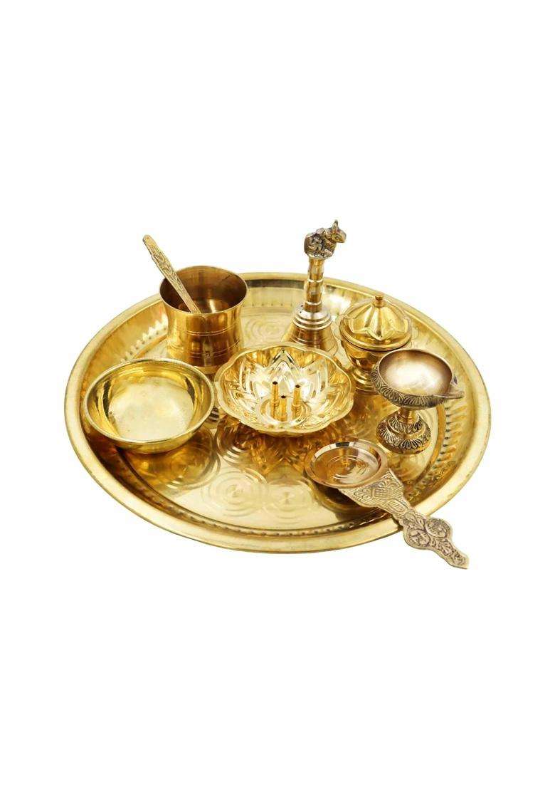 Spillbox Gold Brass Puja Thaliset Pooja Thali - Indya