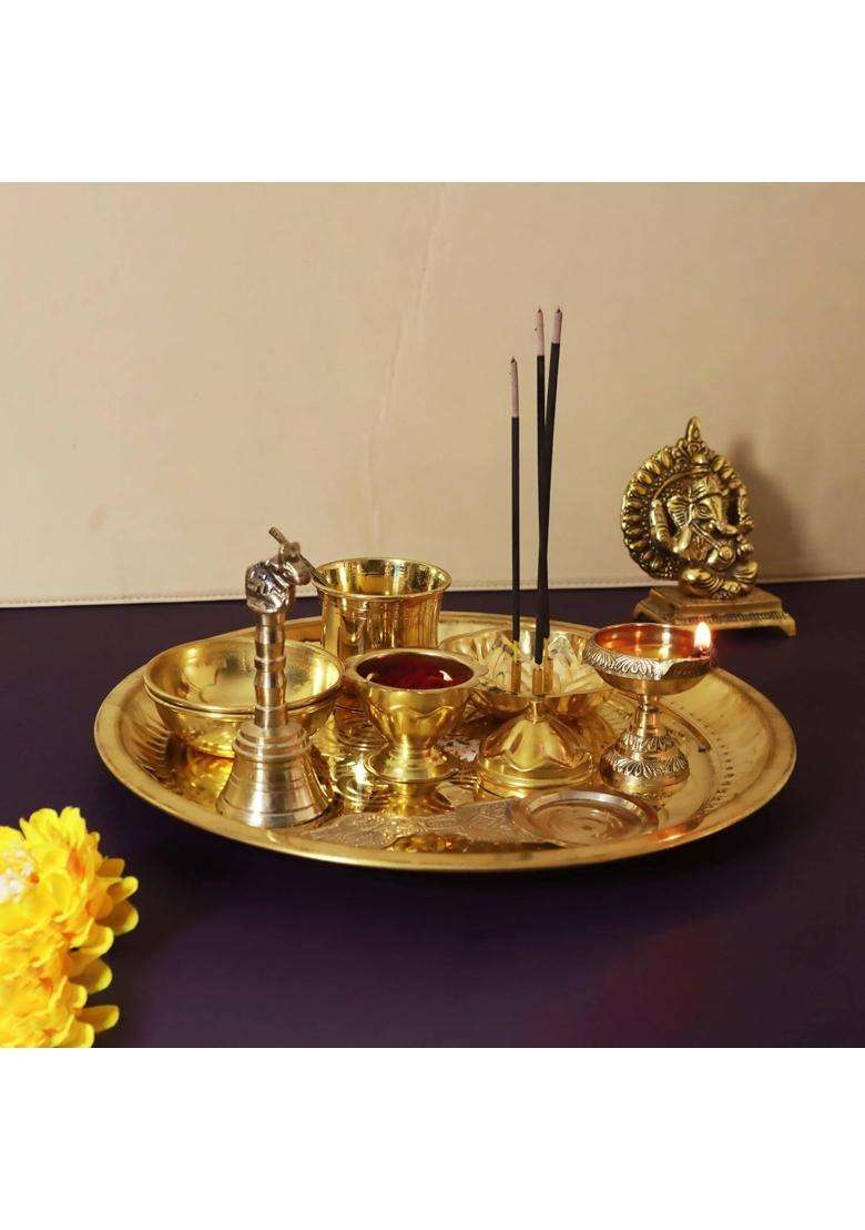 Spillbox Gold Brass Puja Thaliset Pooja Thali - Indya