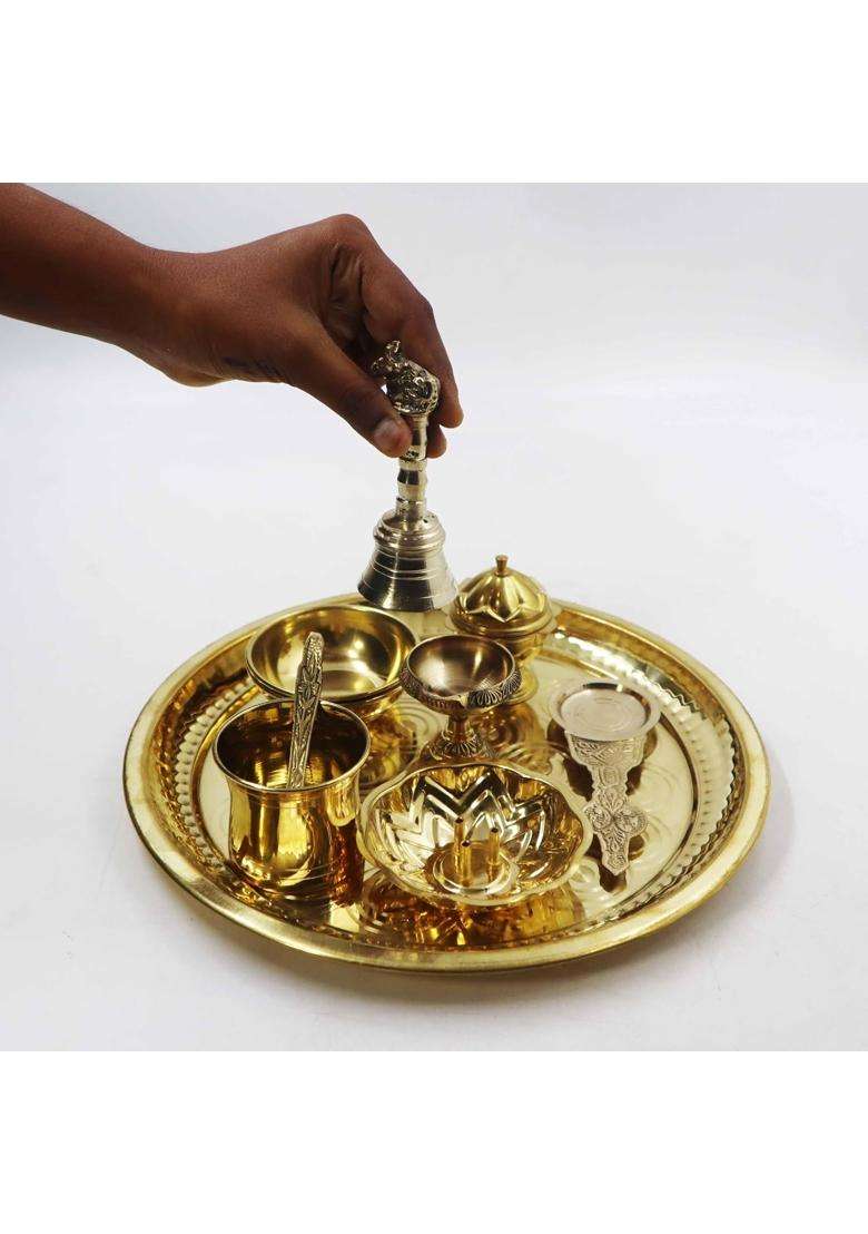 Spillbox Gold Brass Puja Thaliset Pooja Thali - Indya