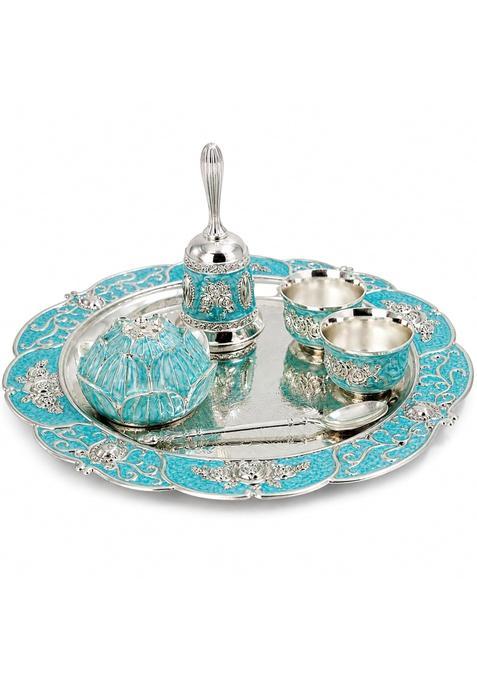Birch and Co Decorative Pooja Thali Set with Lotus Incense Holder Hand Bell 2 Kumkum Bowls and Spoon