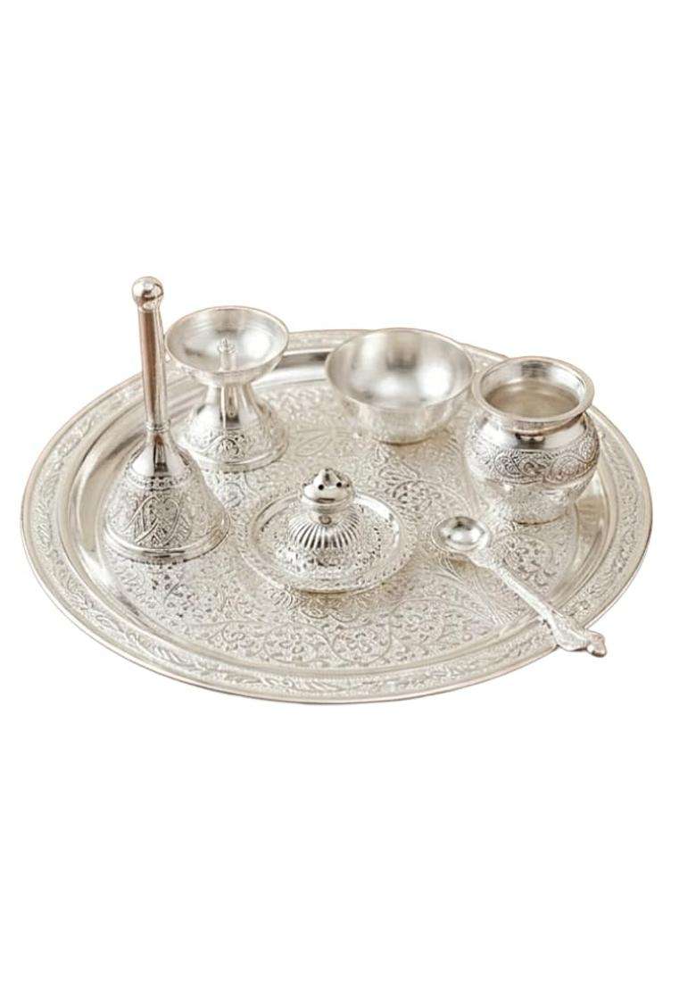 Kettc Premium German Silver Engraved Pooja Thali Set 10 Inch Thaali - Indya