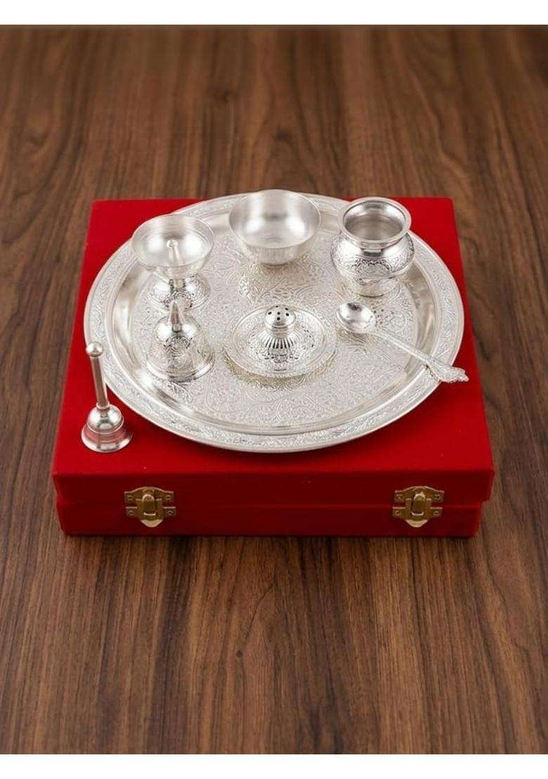 Kettc Premium German Silver Engraved Pooja Thali Set 10 Inch Thaali - Indya